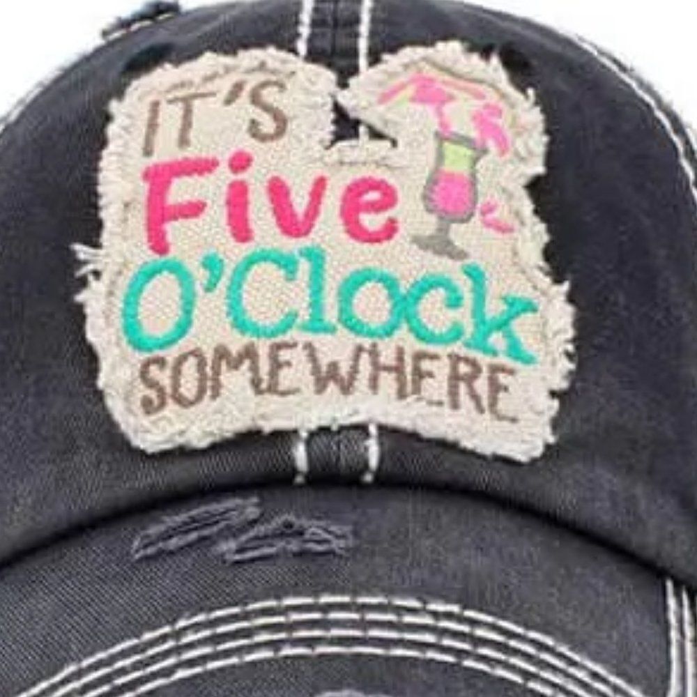 Black Its Five OClock Somewhere Ladies Ball Cap - Picture 3 of 5